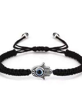 Black Hamsa Hand Evil Eye Macramé Bracelet